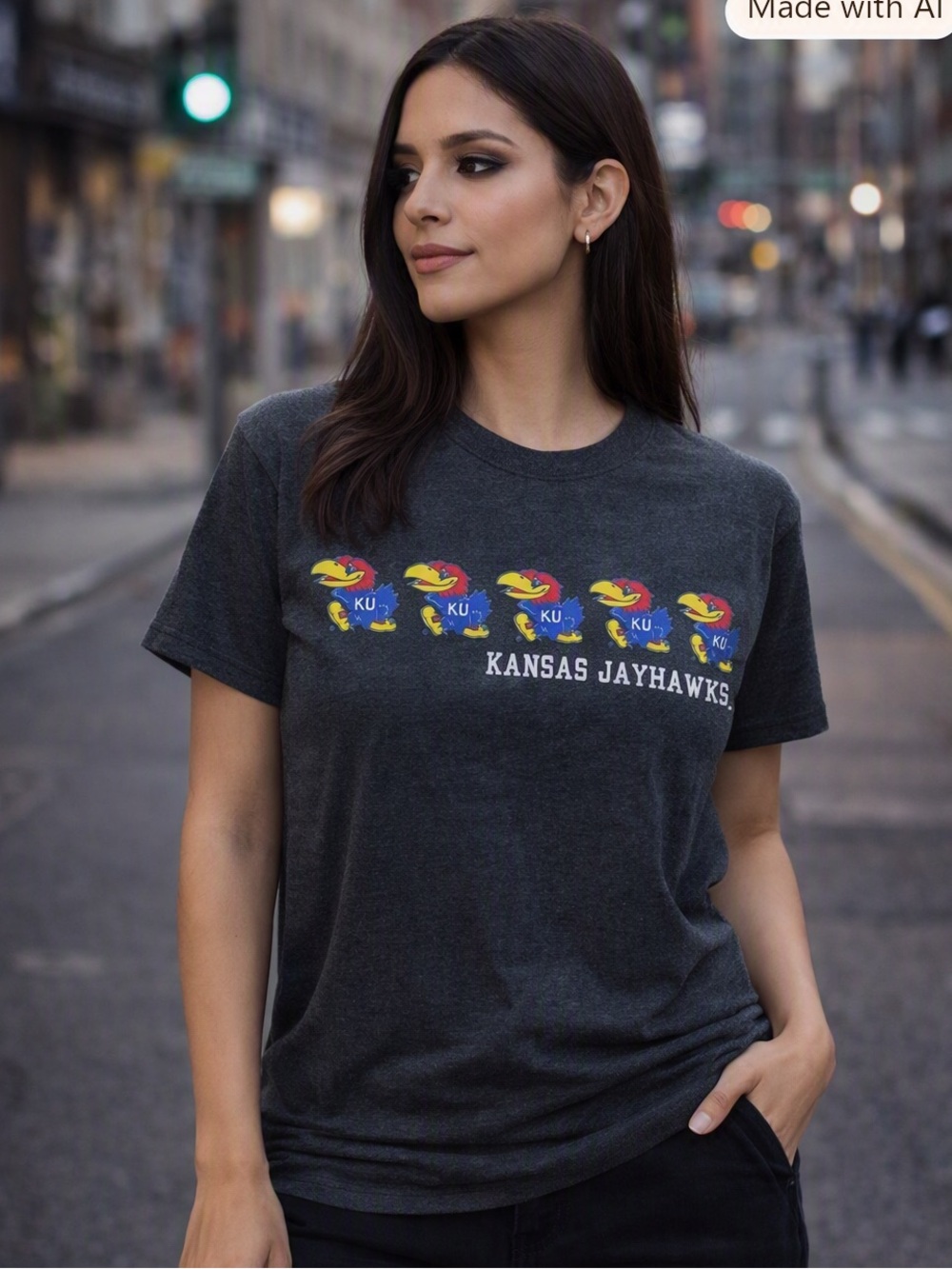 Hanes Comfort-T Kansas Jayhawks Unisex Tee Shirt Size Adult Small Dark Gray